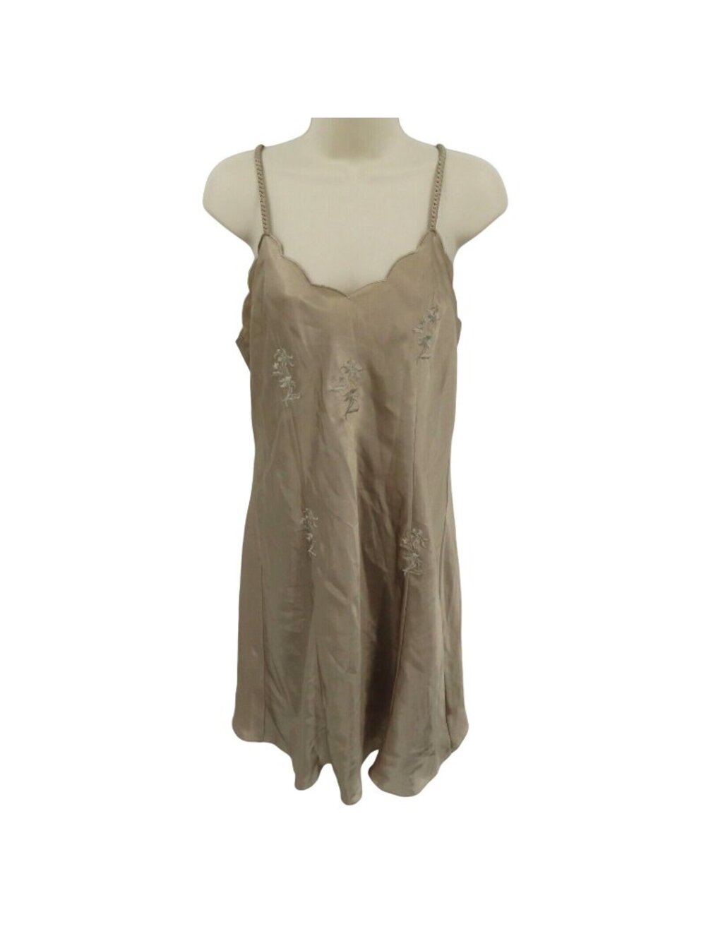 VTG Erika Taylor Women Small Beige Scallop Braided Embroidered Flower Nightgown